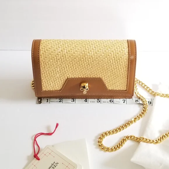 Alexander McQueen Raffia Skull Crossbody Bag Natural Camel - Picture 9 of 10